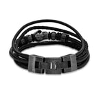 Multi-Strand Black Leather Skull Bracelet