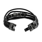 Multi-Strand Black Leather Skull Bracelet