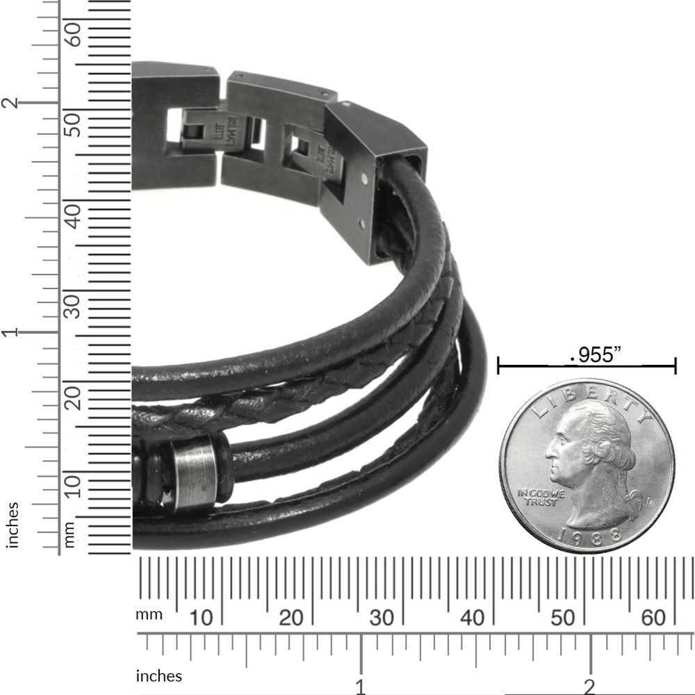 Multi-Strand Black Leather Skull Bracelet