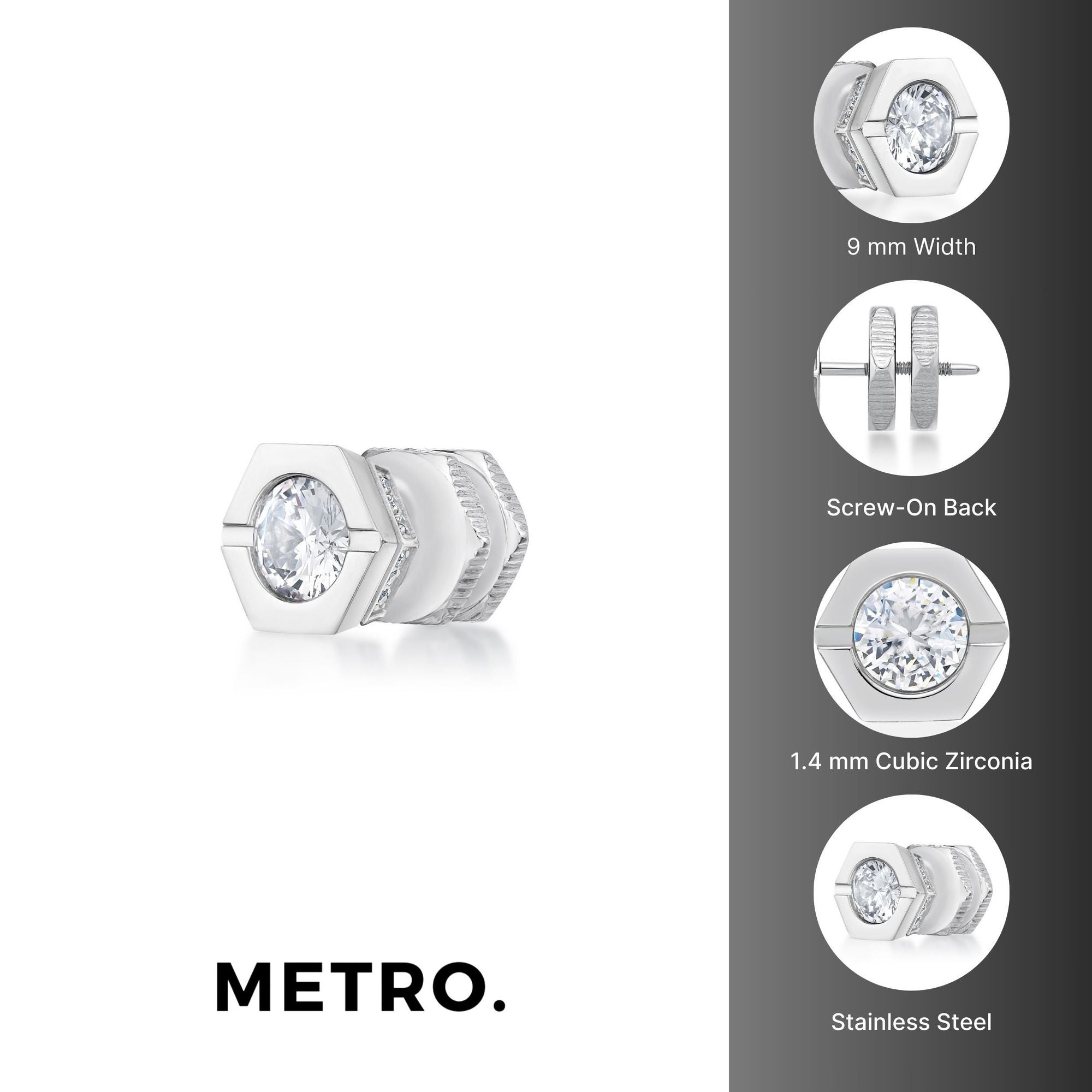 Hexagon Cubic Zirconia Stud Earrings