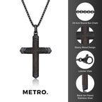 Ebony Wood and Stainless Steel Cross Pendant