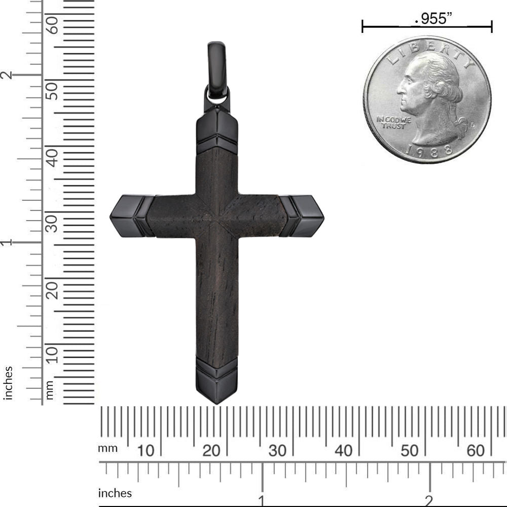 Ebony Wood and Stainless Steel Cross Pendant