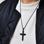 Ebony Wood and Stainless Steel Cross Pendant