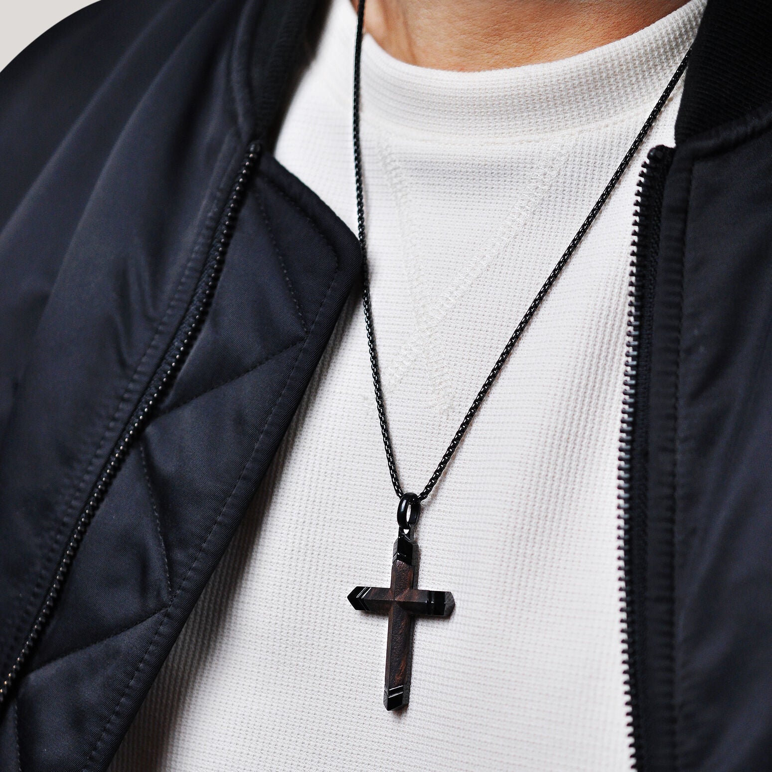 Ebony Wood and Stainless Steel Cross Pendant