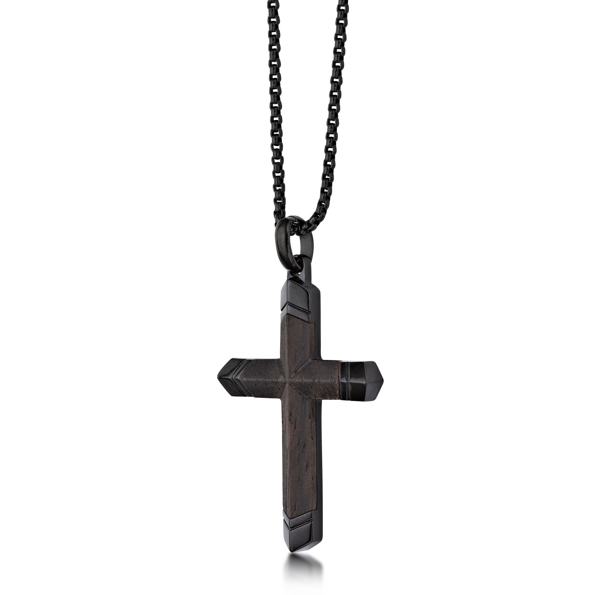 Ebony Wood and Stainless Steel Cross Pendant