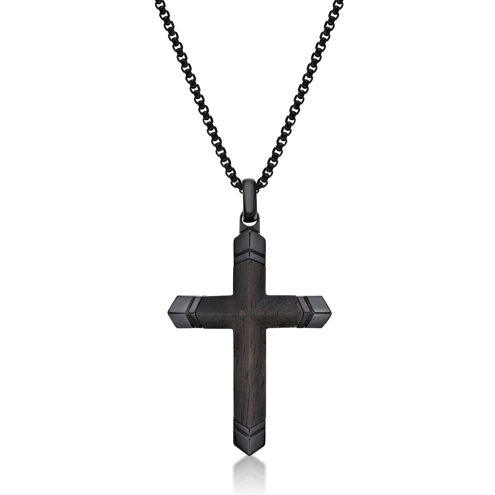 Ebony Wood and Stainless Steel Cross Pendant