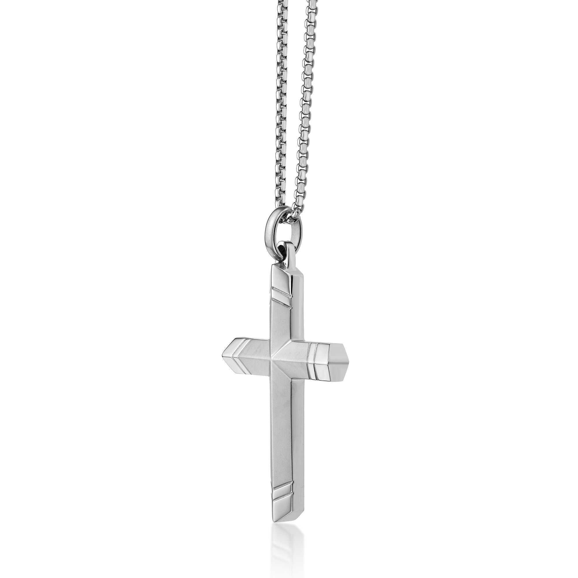 Ridged Cross Pendant in Stainless Steel