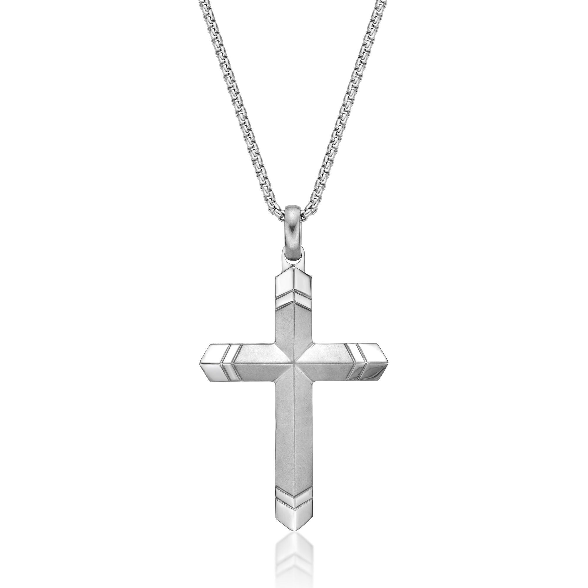 Ridged Cross Pendant in Stainless Steel