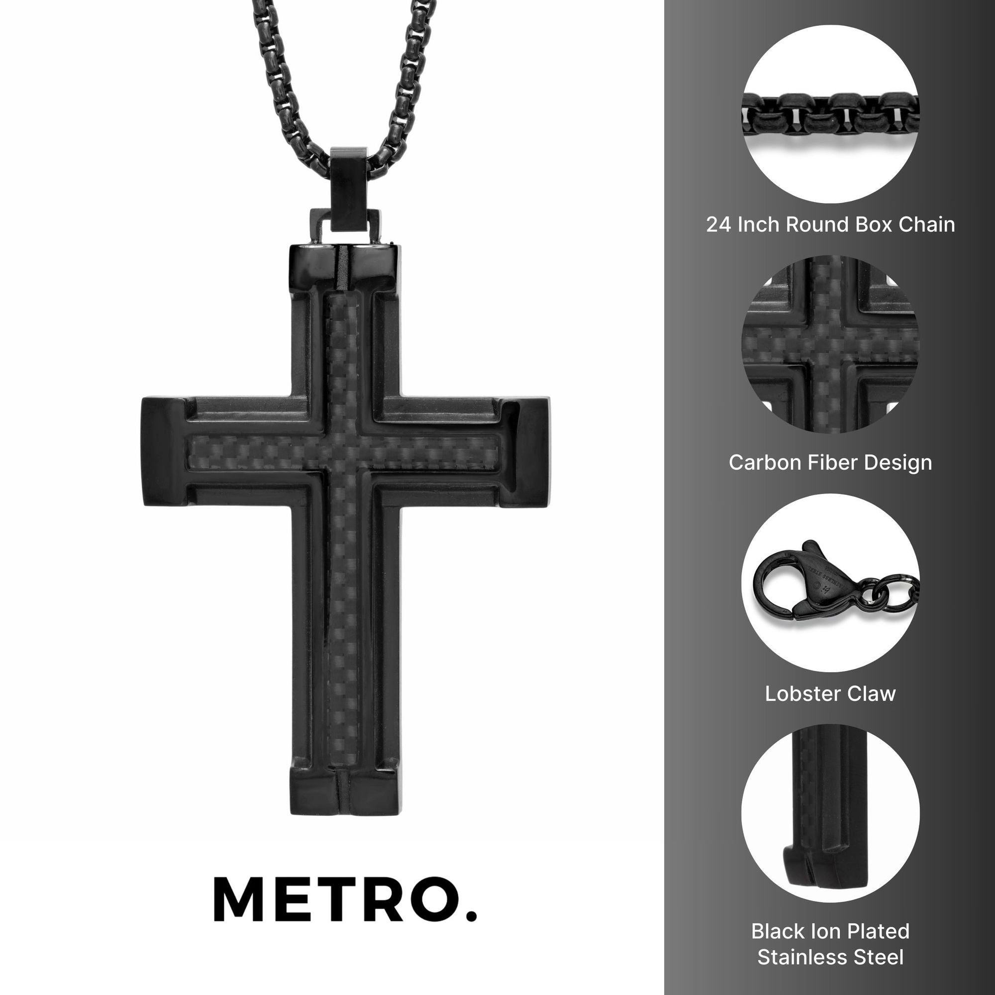 Black Carbon Fiber Cross Pendant – Metro Jewelry