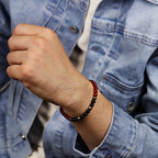 Read Acrylic and Black Agate Adjustable Beaded Bracelet