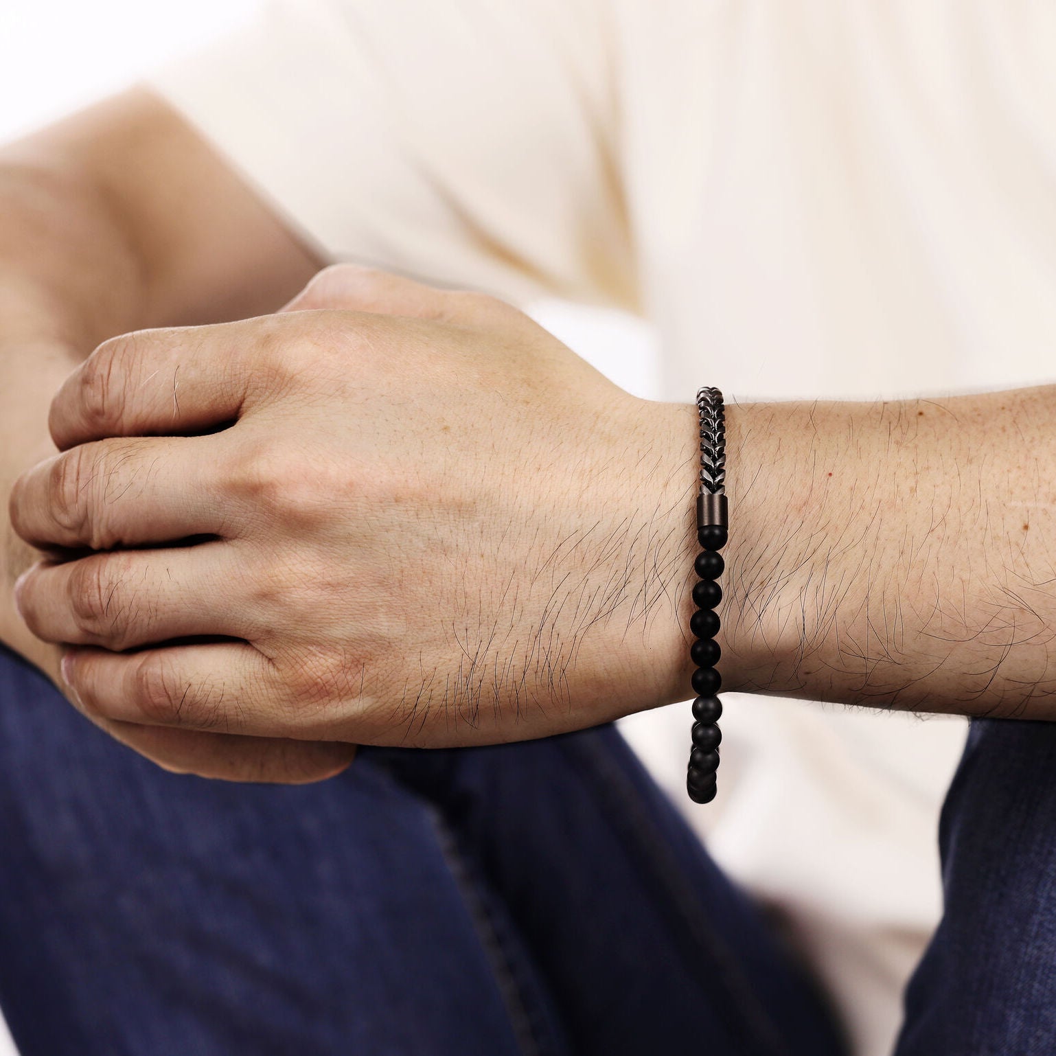 Matte Black Beaded Stretch Bracelet