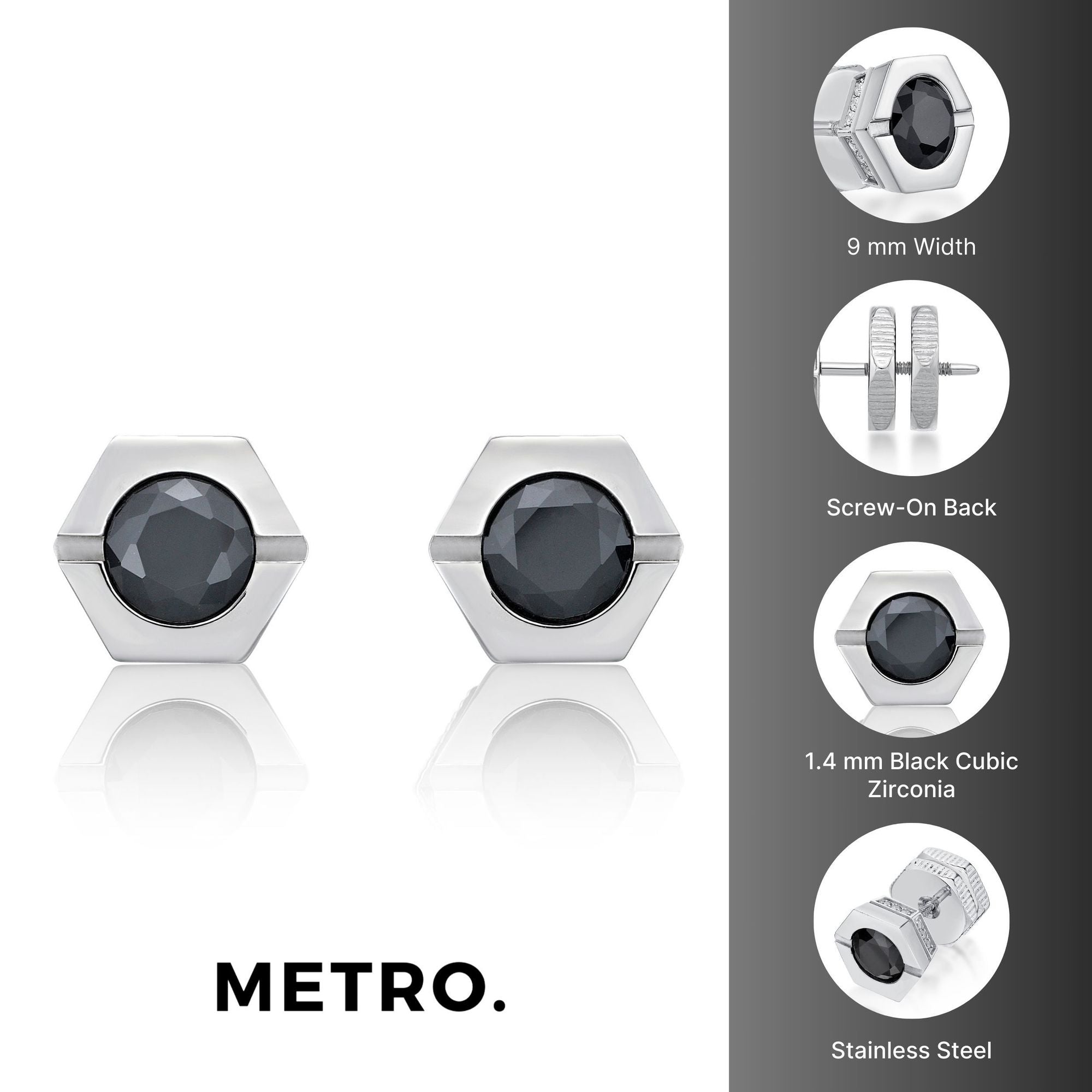 Hexagon Cubic Zirconia Stud Earrings