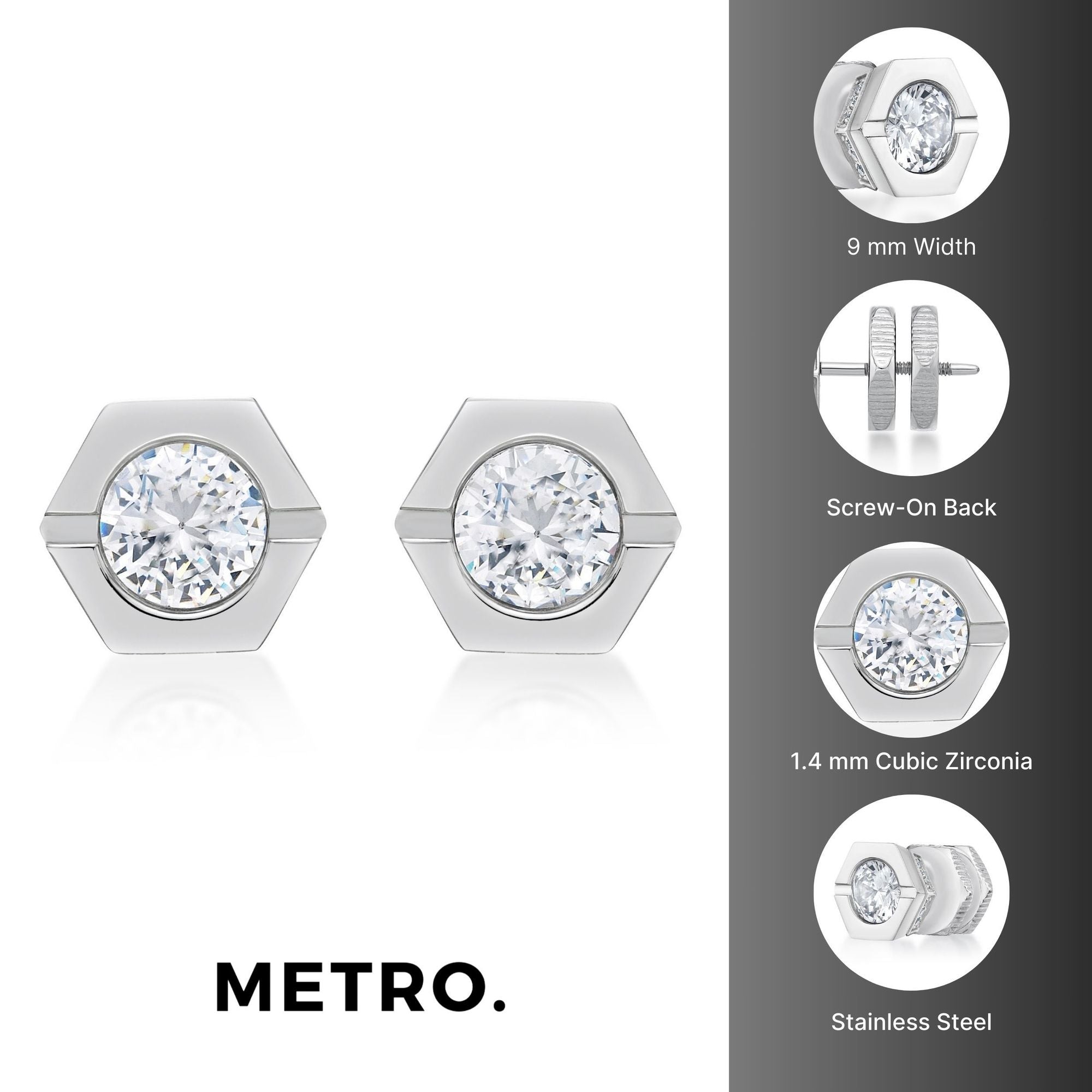 Hexagon Cubic Zirconia Stud Earrings