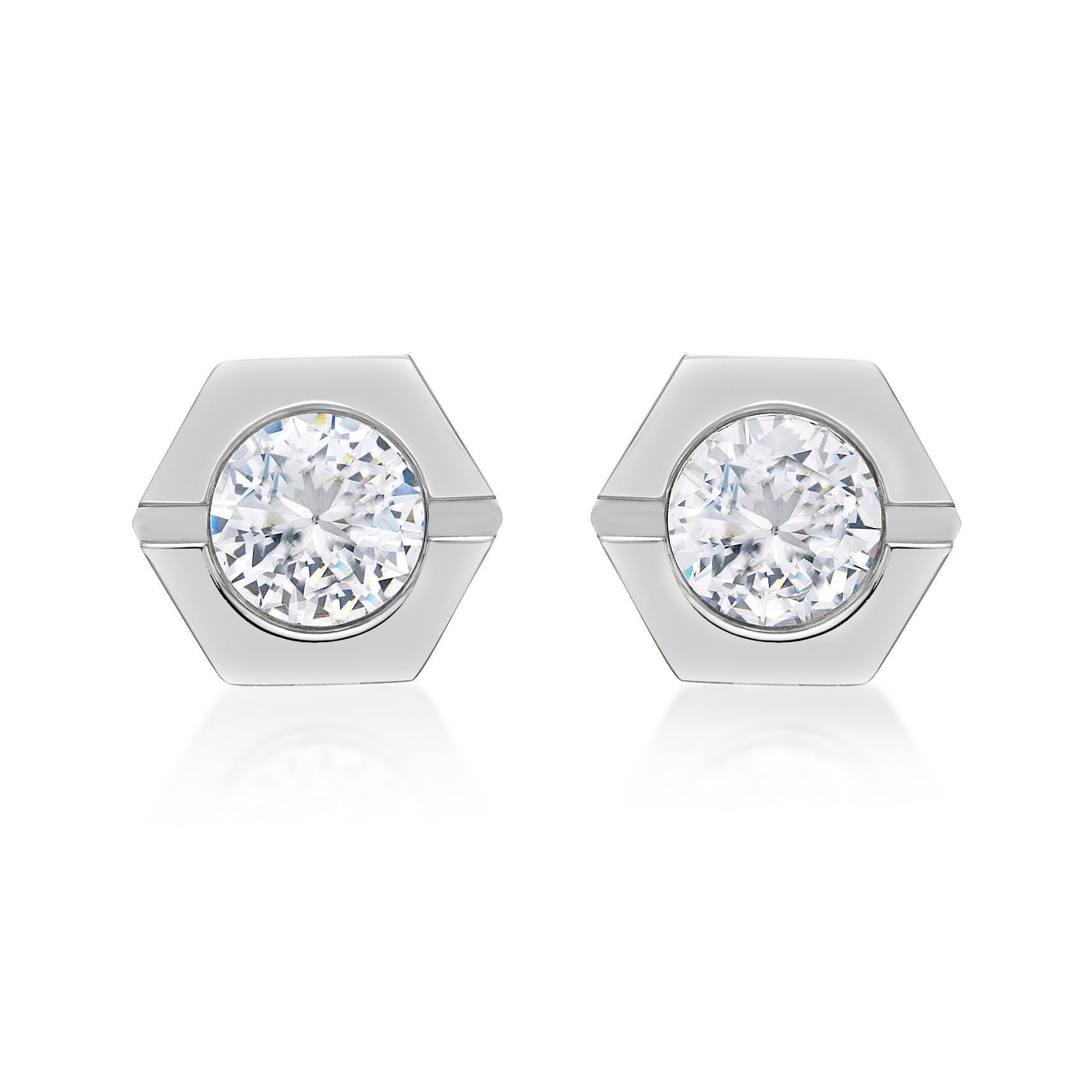 Hexagon Cubic Zirconia Stud Earrings