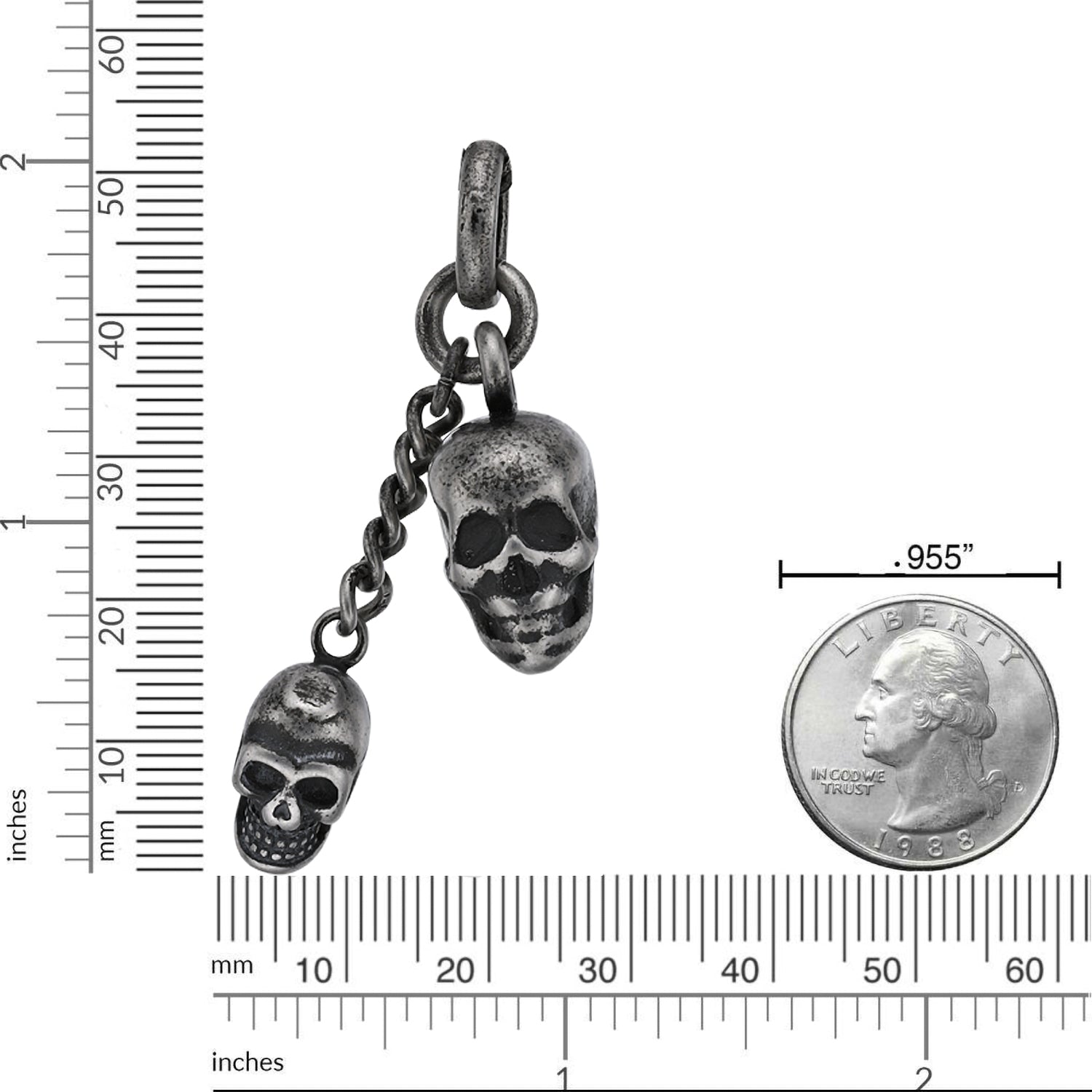 Double Skull Pendant Necklace