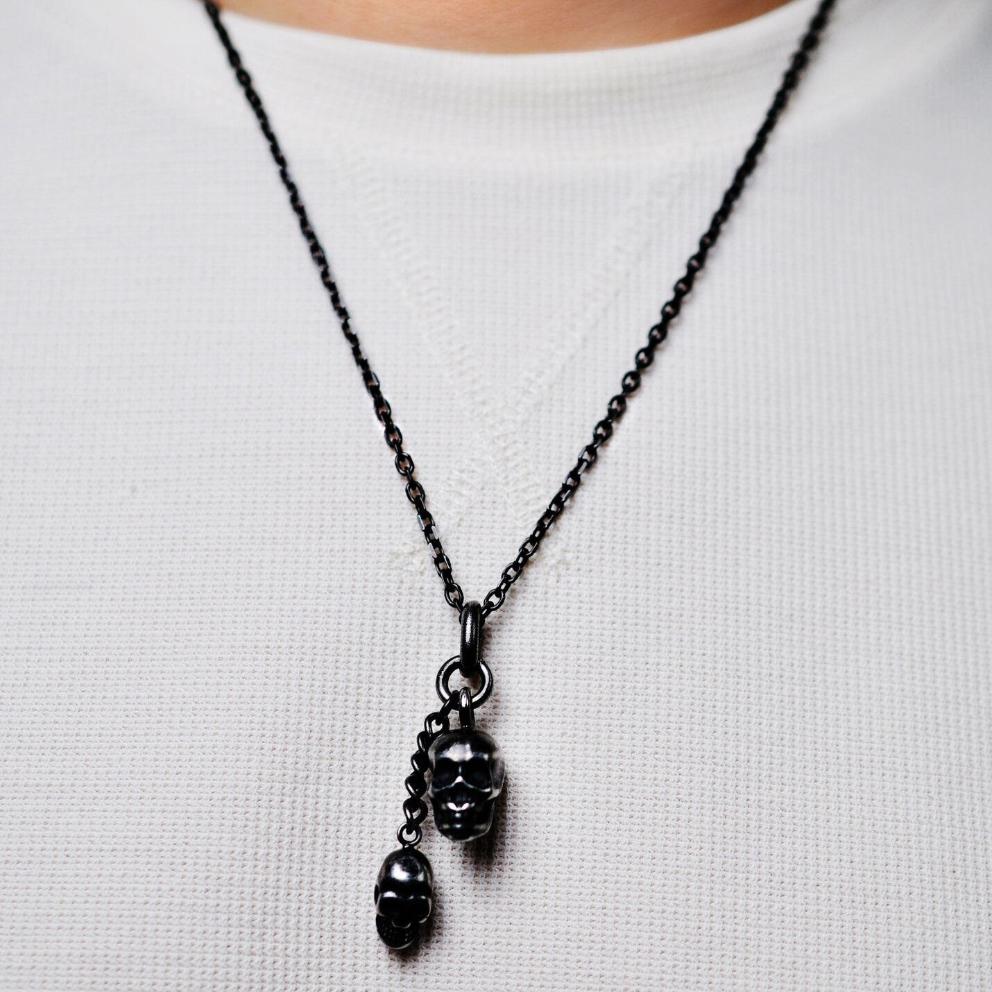 Double Skull Pendant Necklace