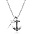 Anchor and Sword Black CZ Pendant