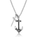 Anchor and Sword Black CZ Pendant