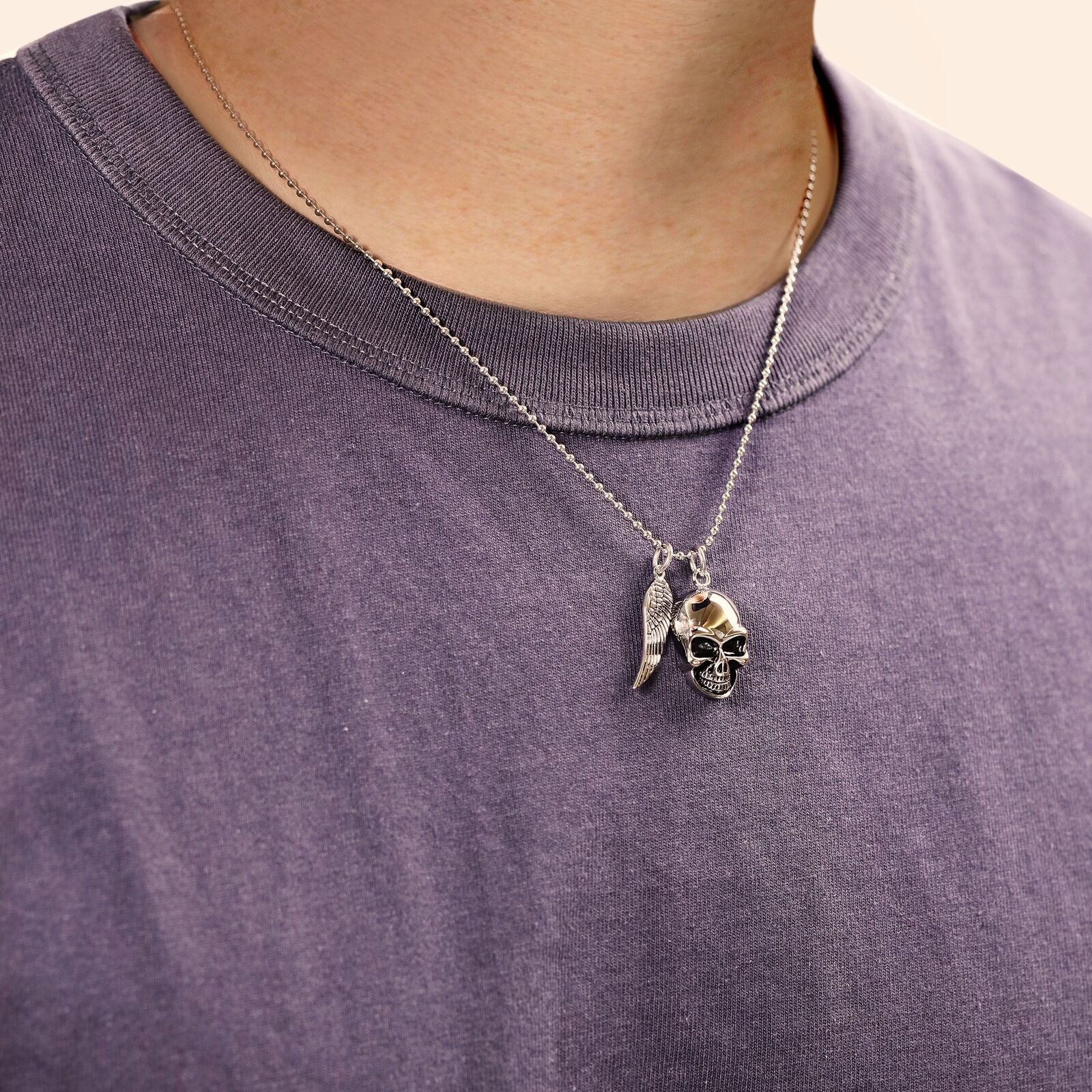 Skull and Angel Wing Pendant