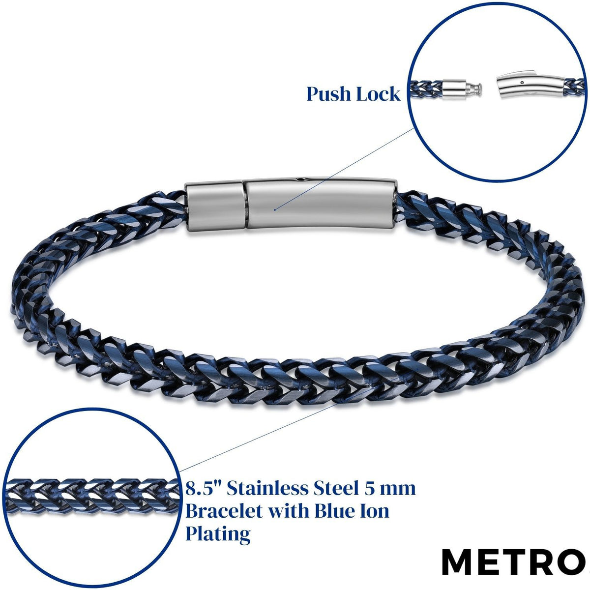 Men's Blue Ion Plated Stainless Steel Curb Bracelet, 8.5