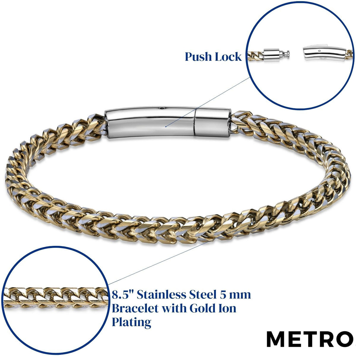 Men's Gold Ion Plated Stainless Steel Curb Bracelet, 8.5