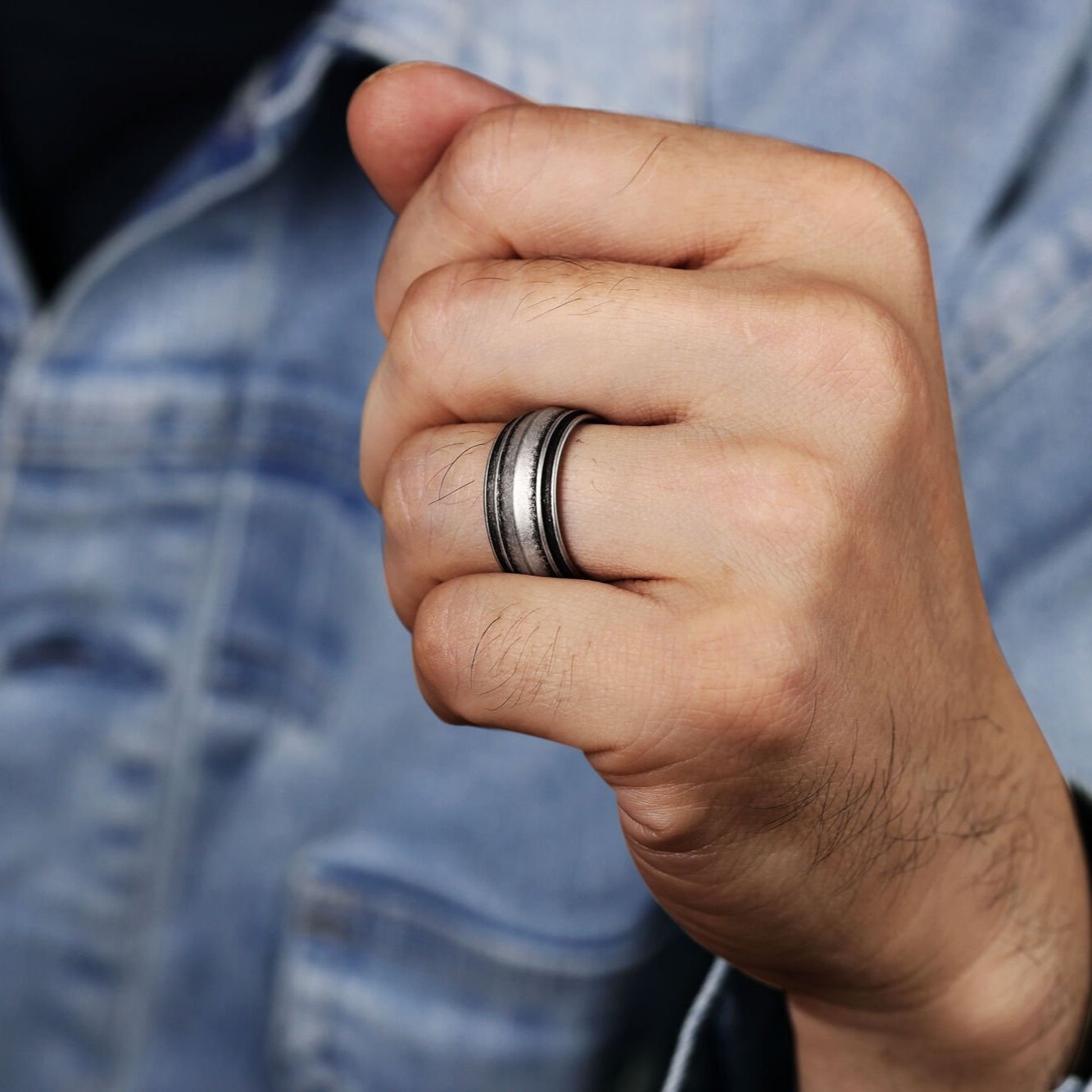 Antique Silver Finish Stainless Steel Ring