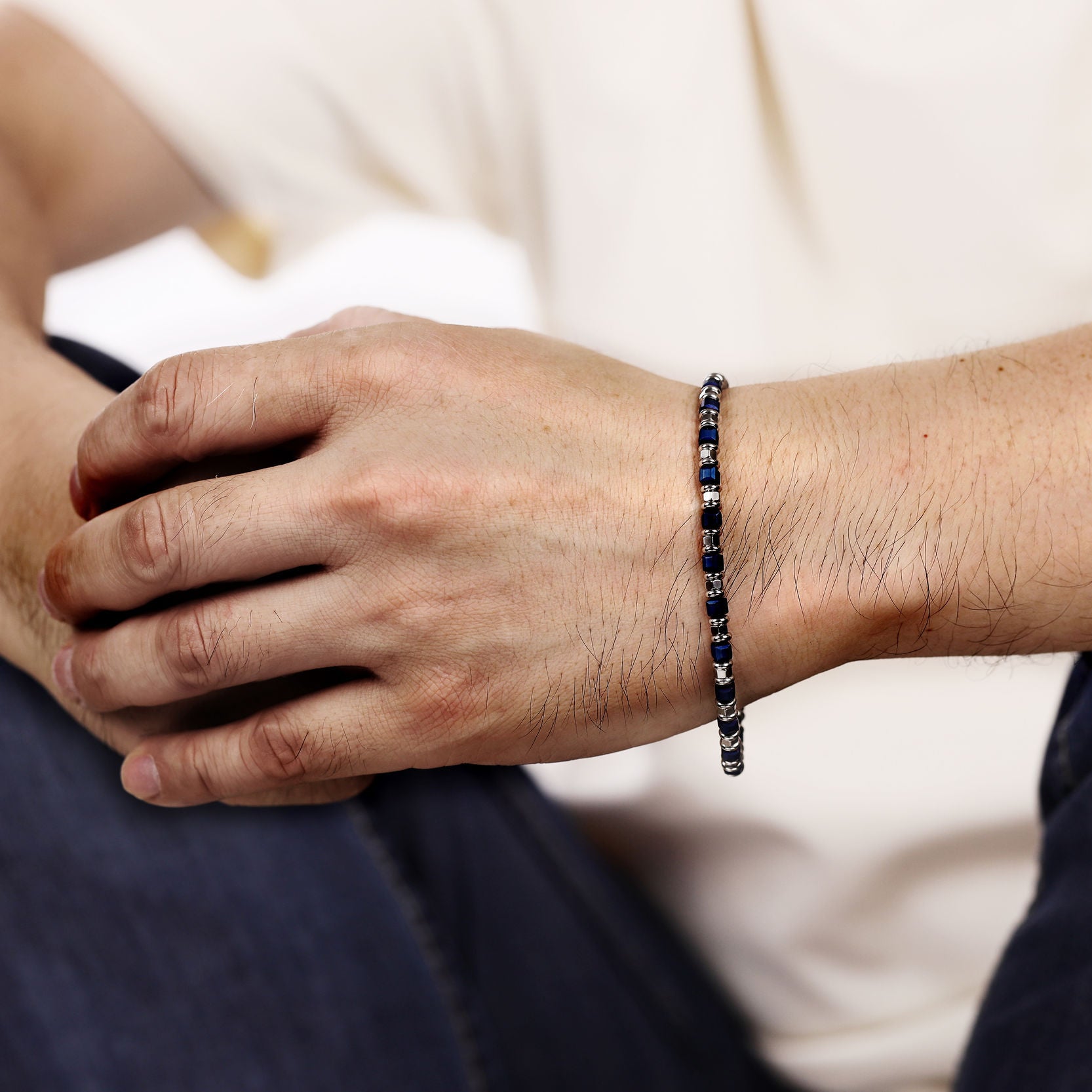 Blue Ion Plated Bead Chain Bracelet