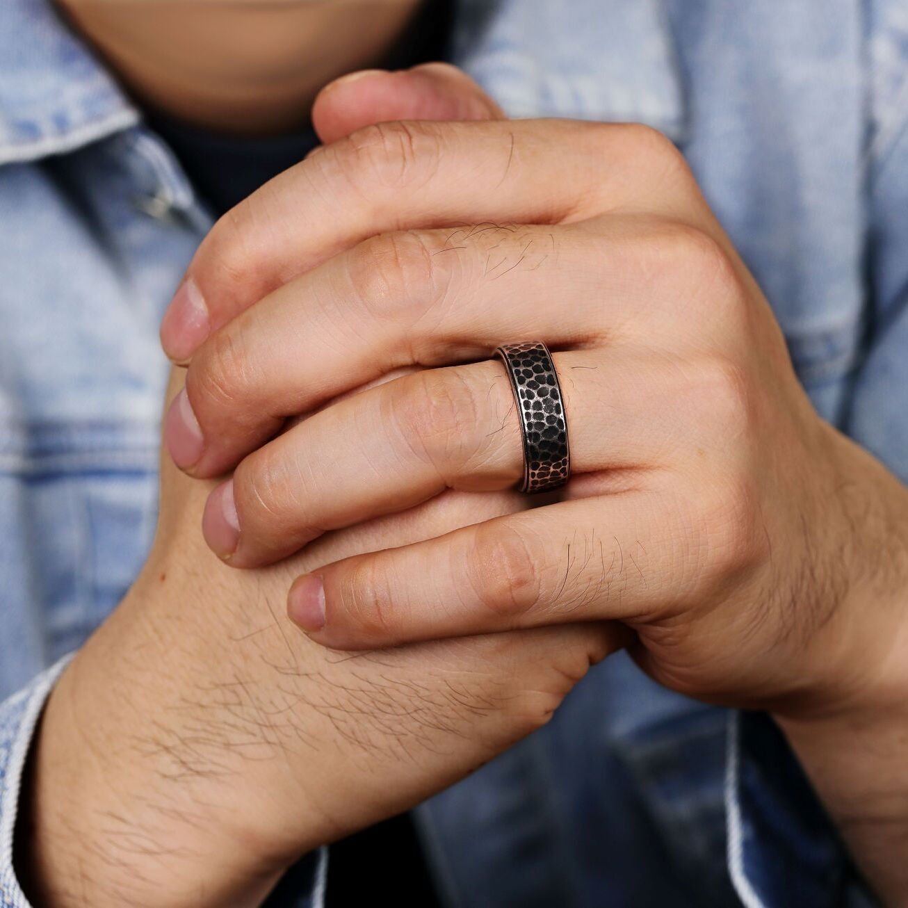 Antique Black Hammered Ring