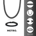 Thick Curb Chain Gift Set in Black Ion Plated Stainless Steel, 22"