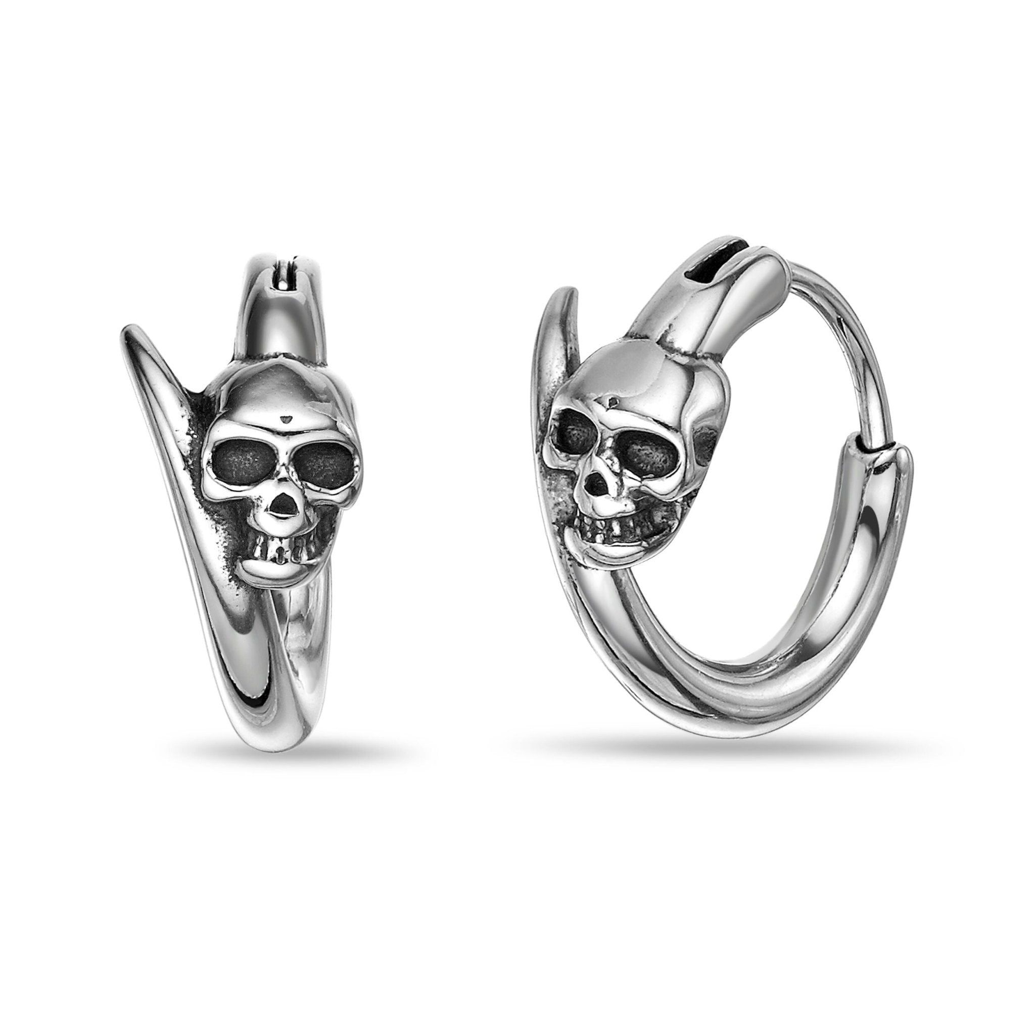 Men's Stainless Steel Black Ion Plated Skull Hoop Earrings – Metro
