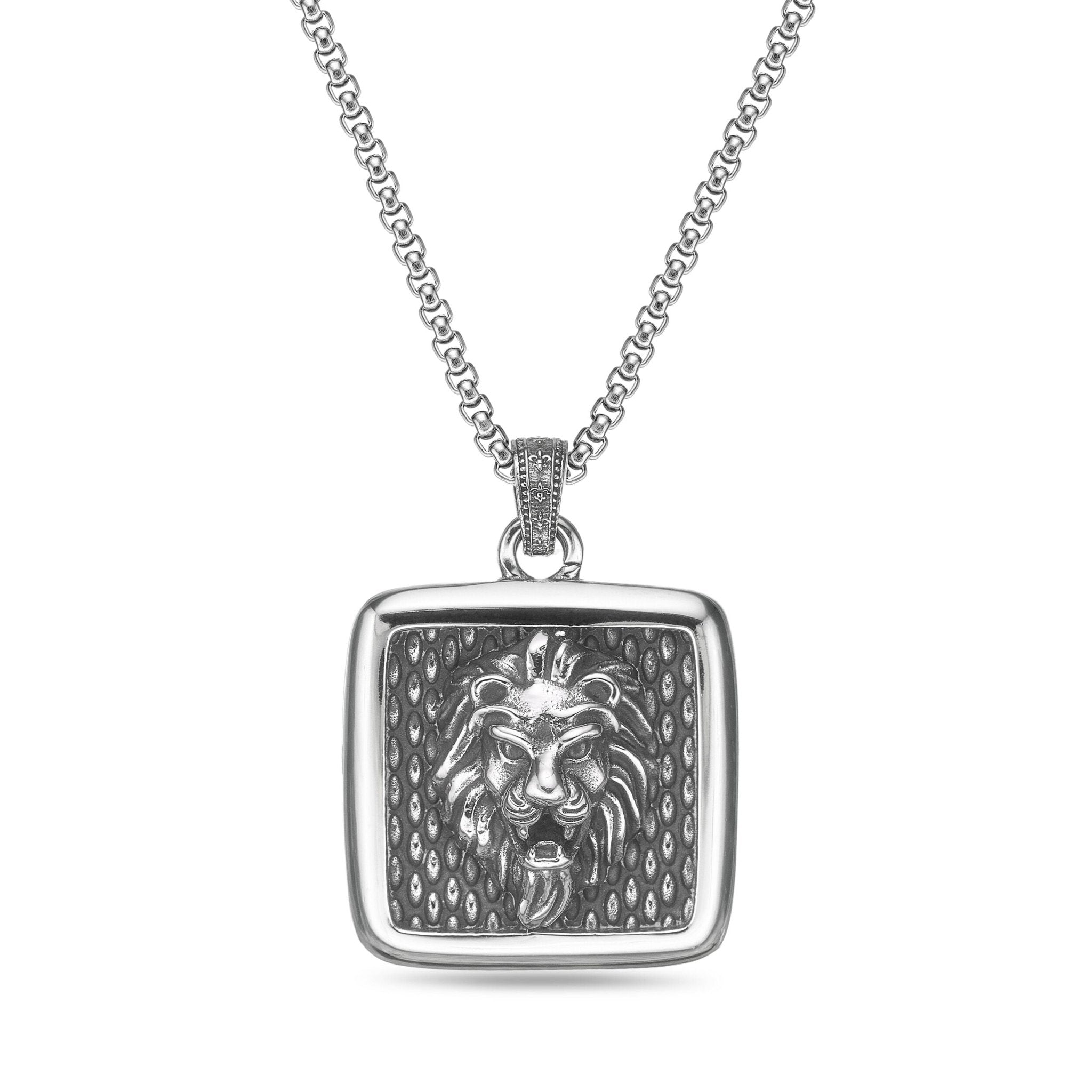 Lion's Head Square Medallion Pendant 
