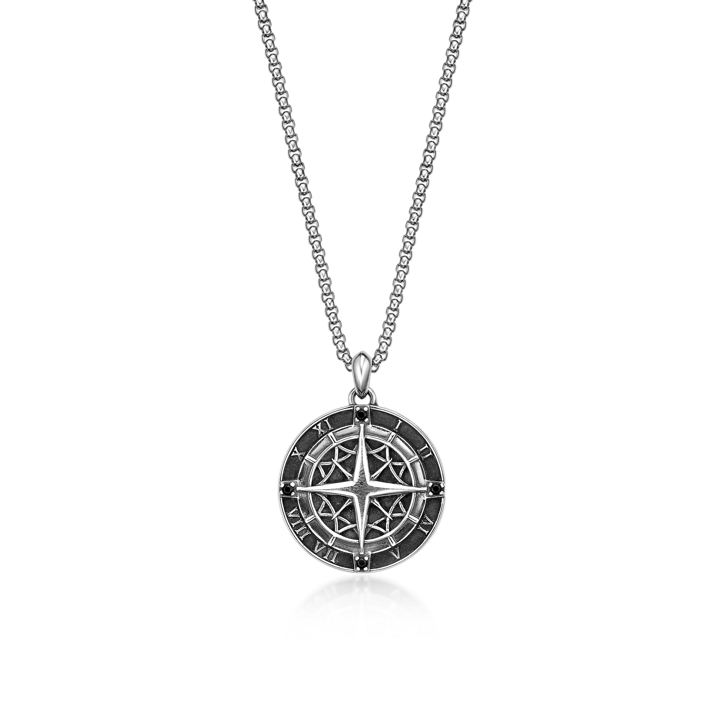 Sterling Silver Black Spinel Compass Pendant