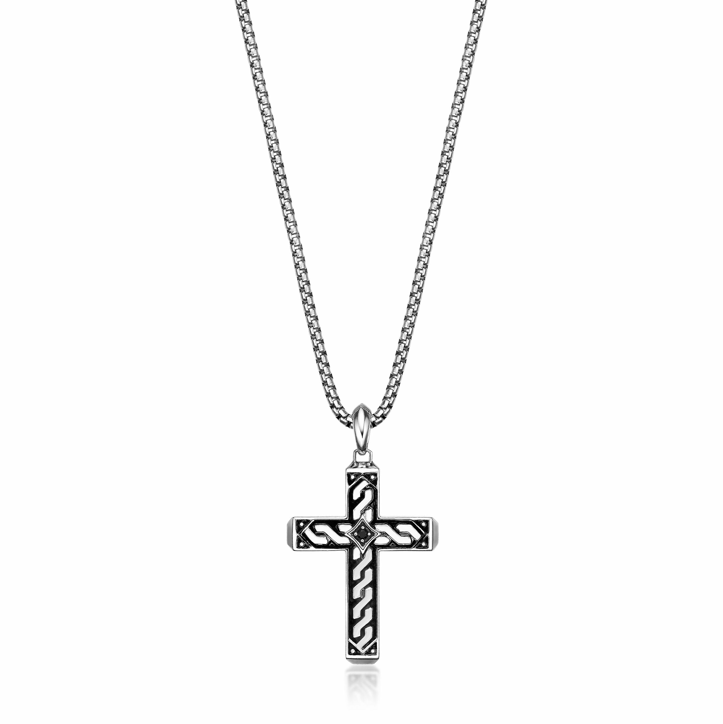 Sterling Silver Black Spinel Cross Pendant