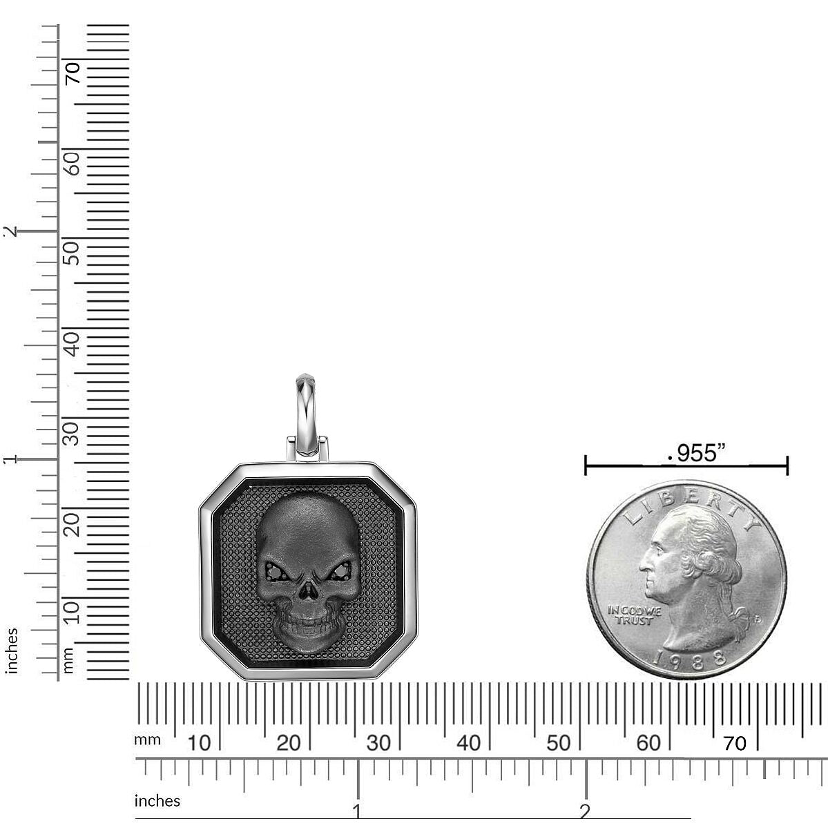 Sterling Silver Black Diamond Skull Pendant