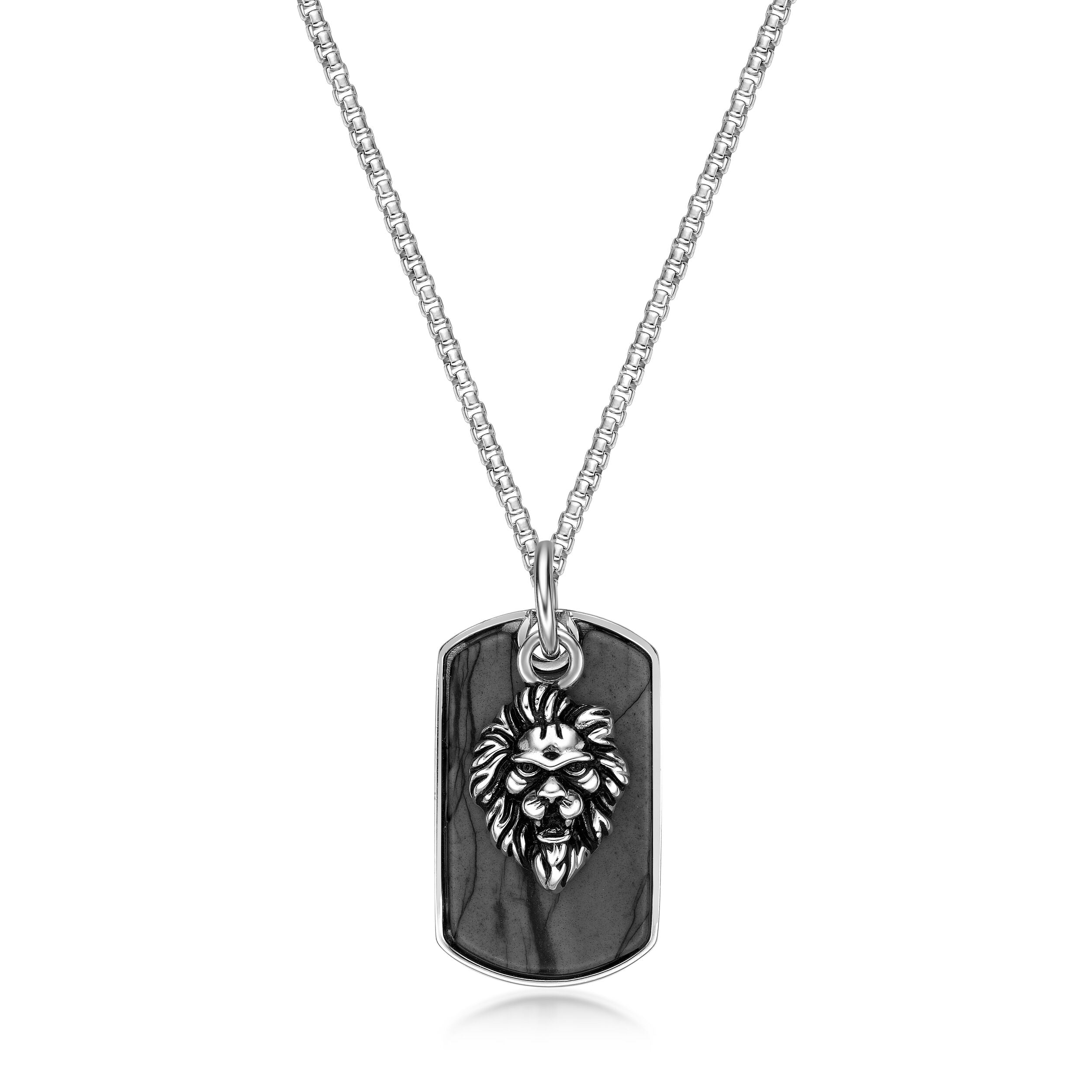 Sterling Silver Lion's Head Medallion Dog Tag