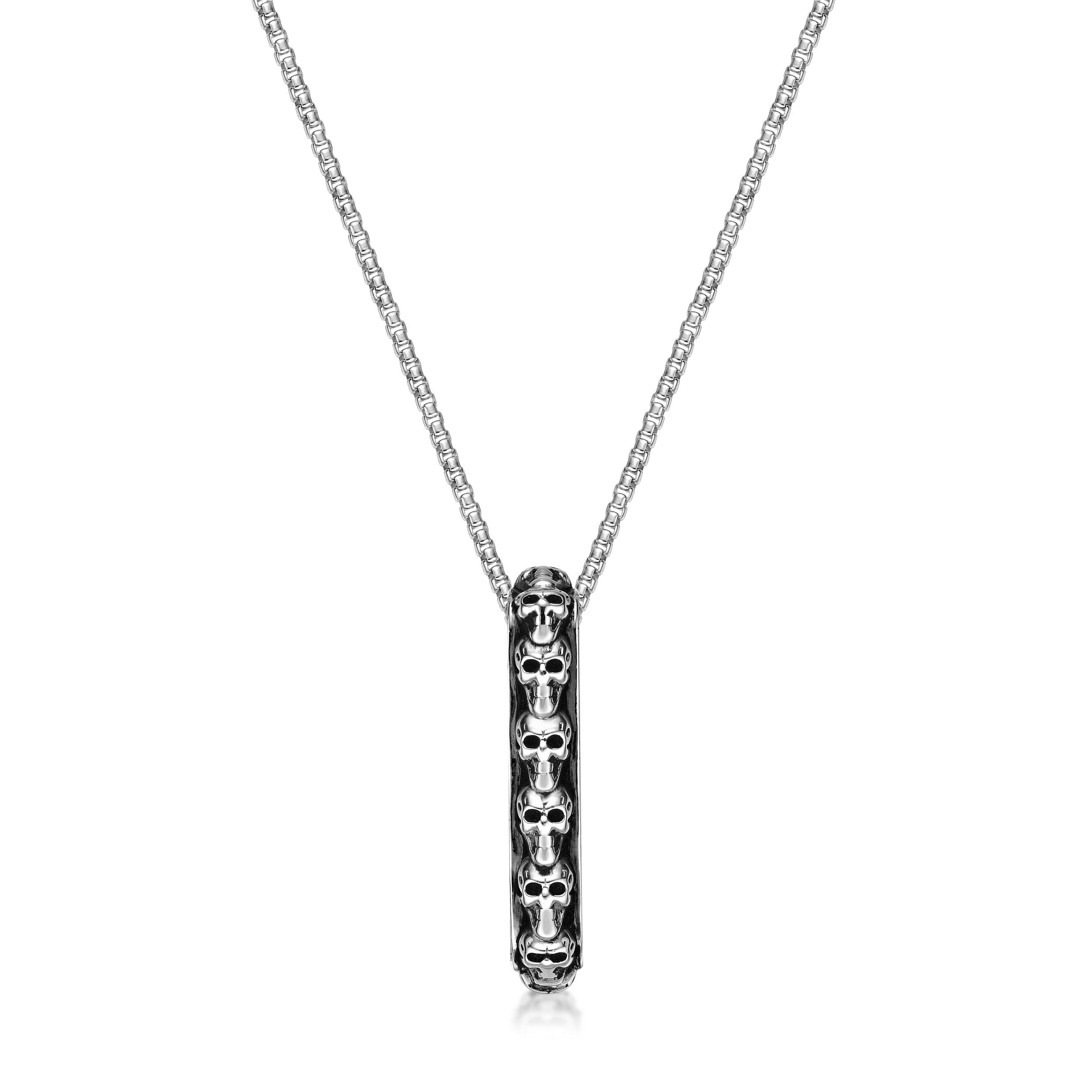 Sterling Silver Skull Bar Pendant