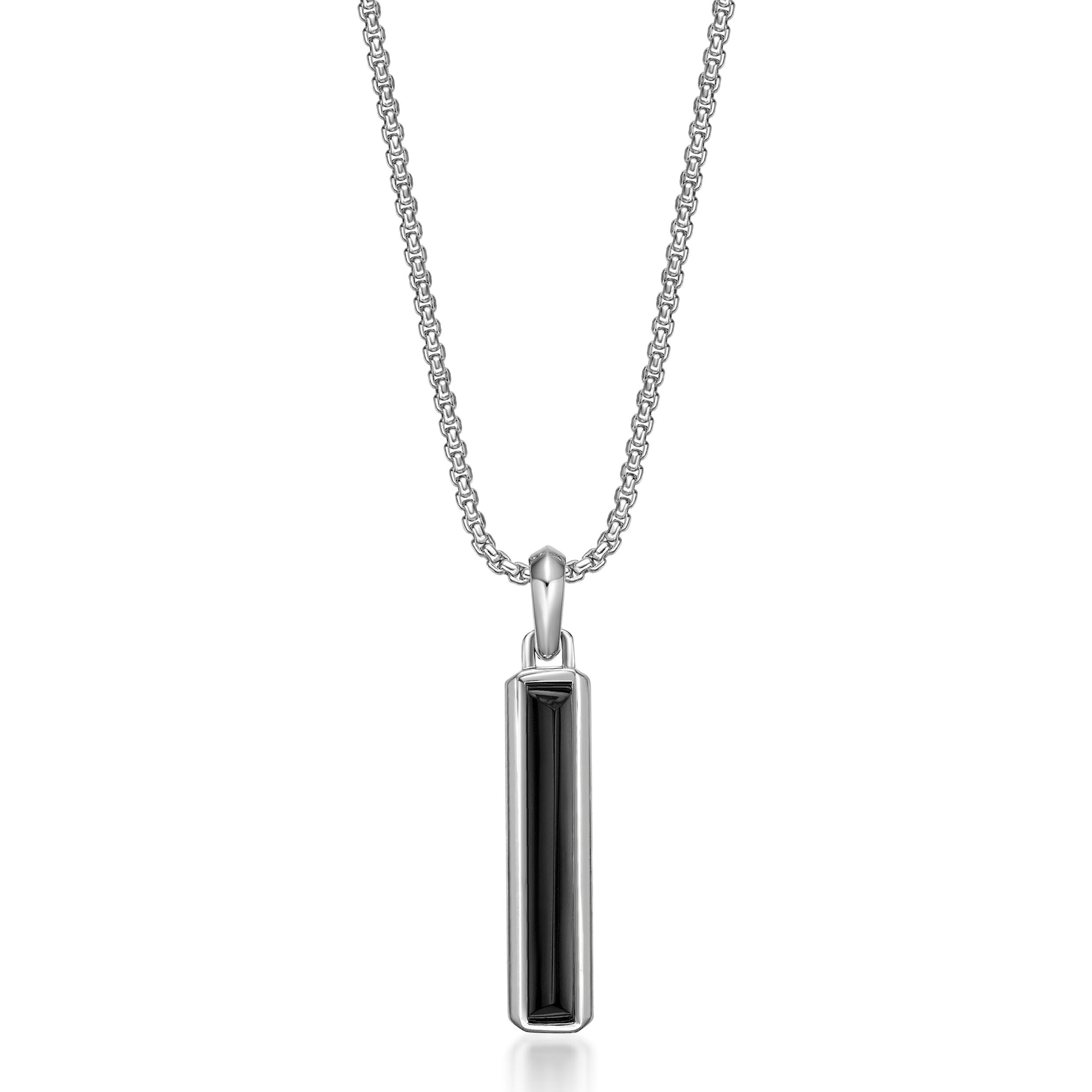 Sterling Silver Black Onyx Rounded Bar Pendant