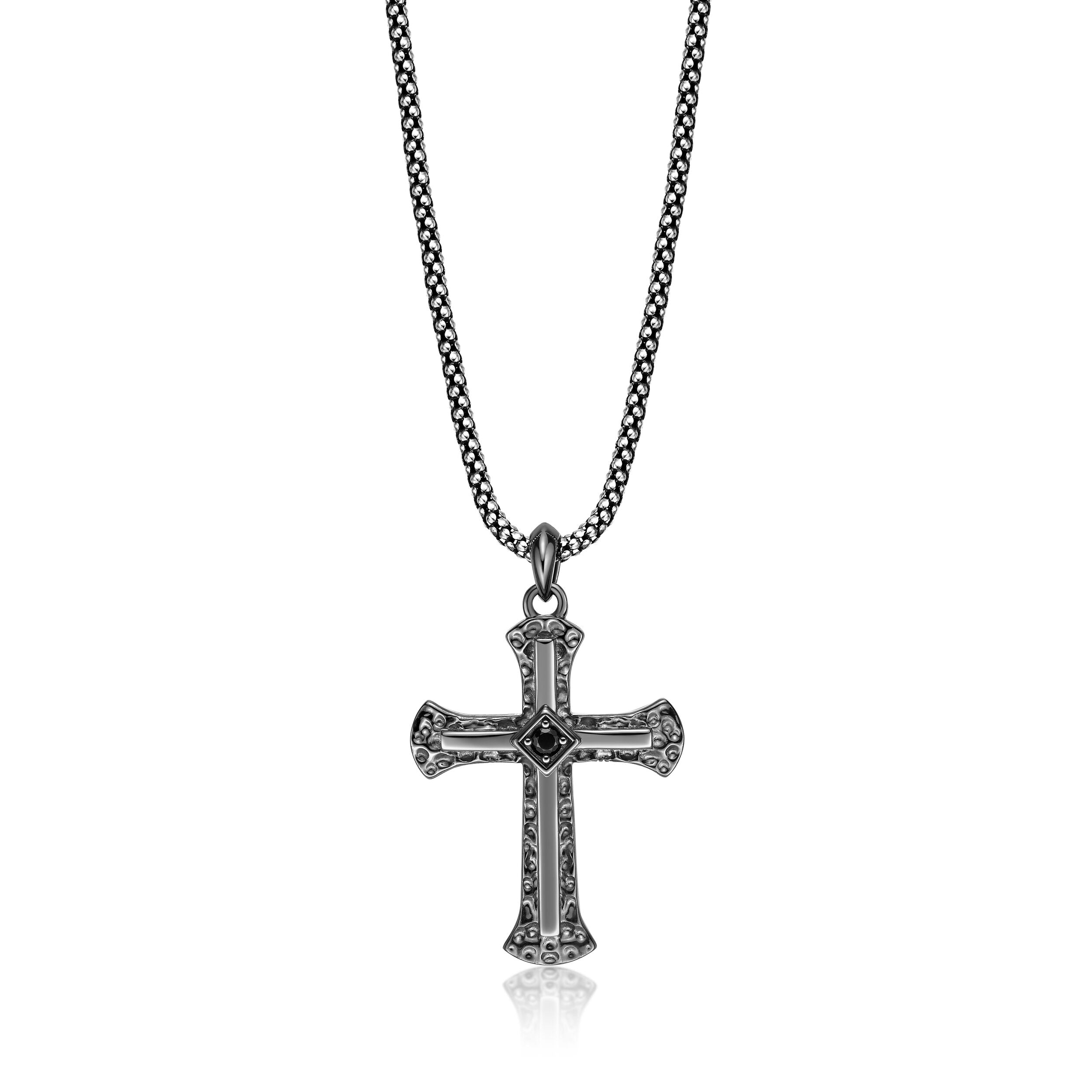 Sterling Silver Black Spinel Cross Pendant