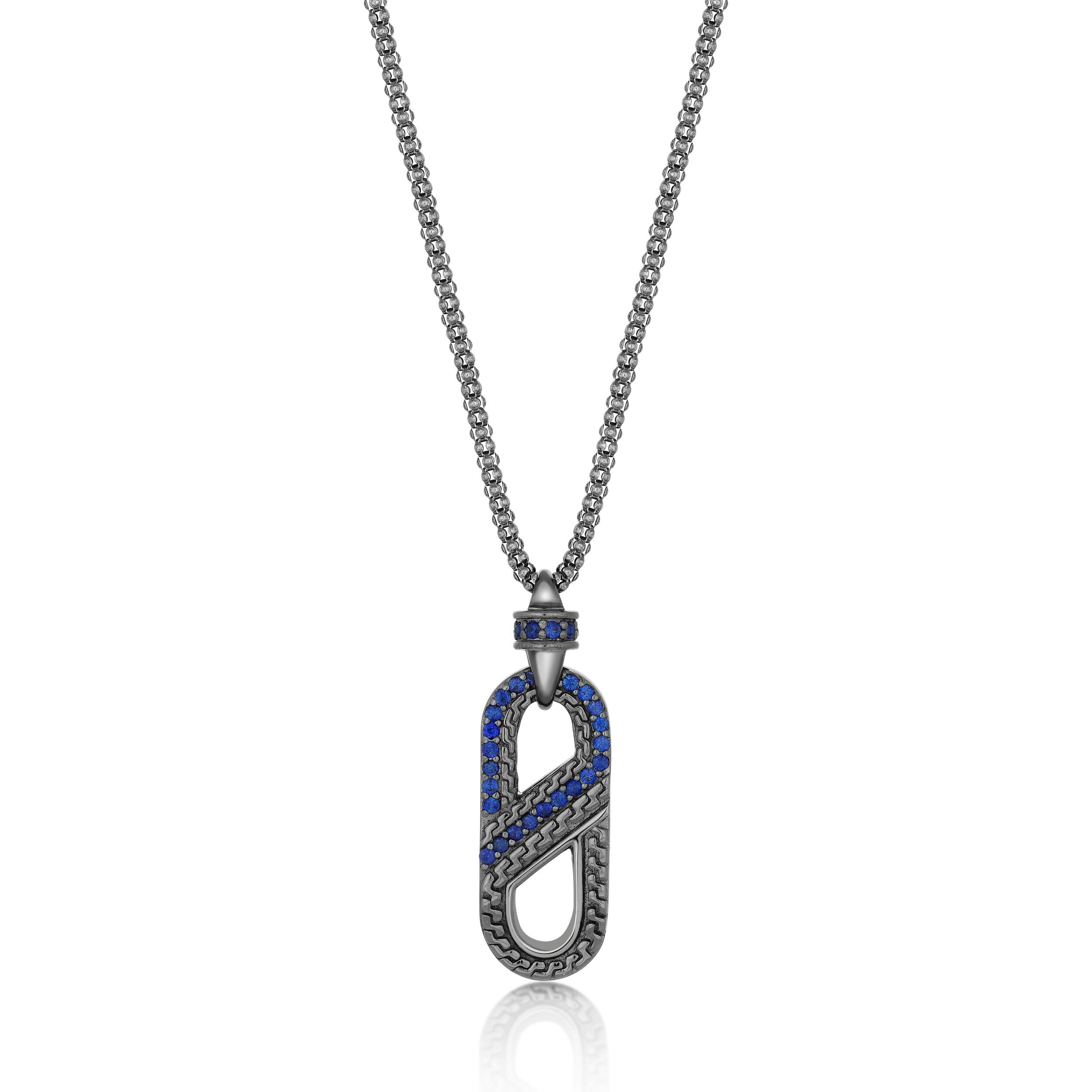 Sterling Silver Paperclip Pendant with Created Sapphire