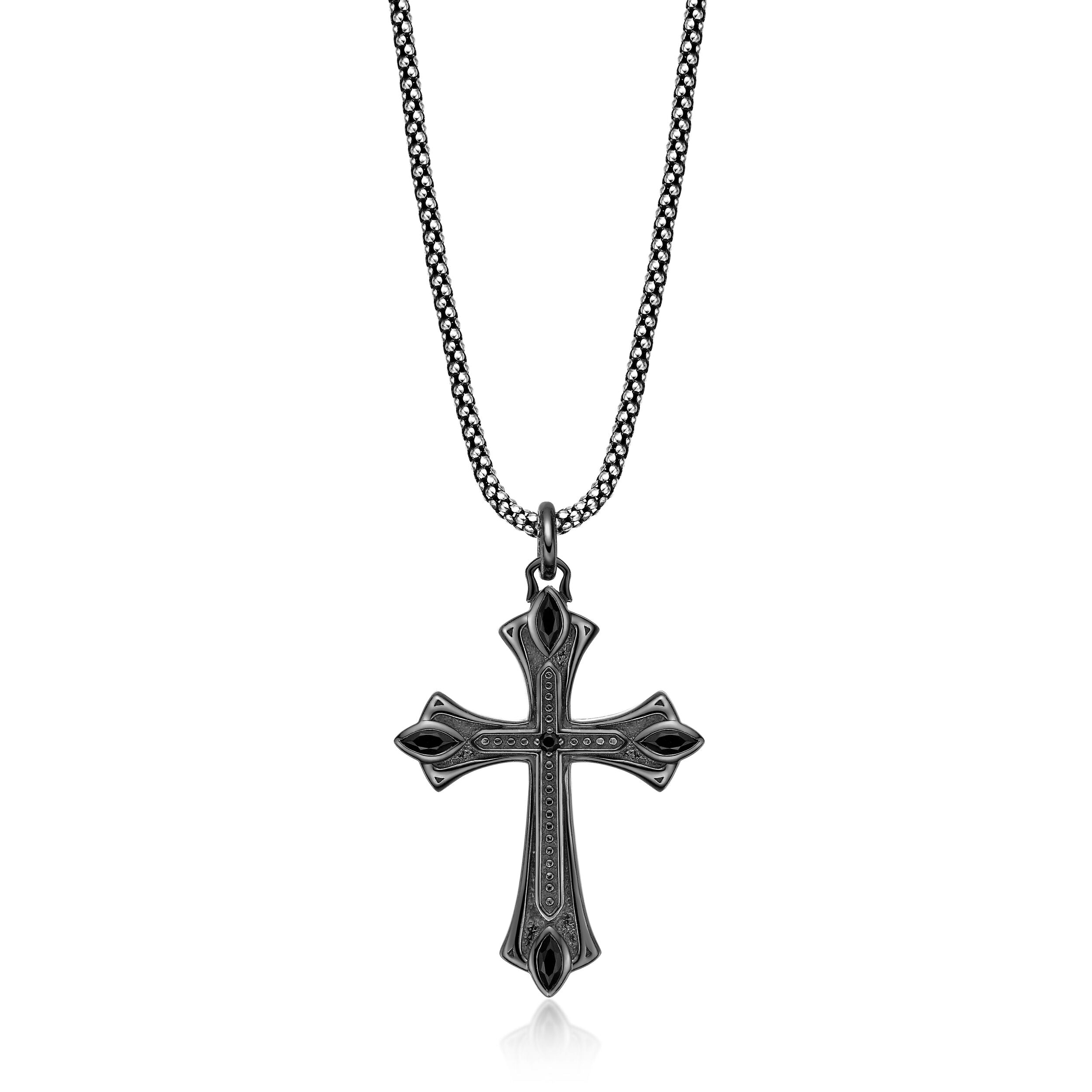 Sterling Silver Black Spinel Cross Pendant