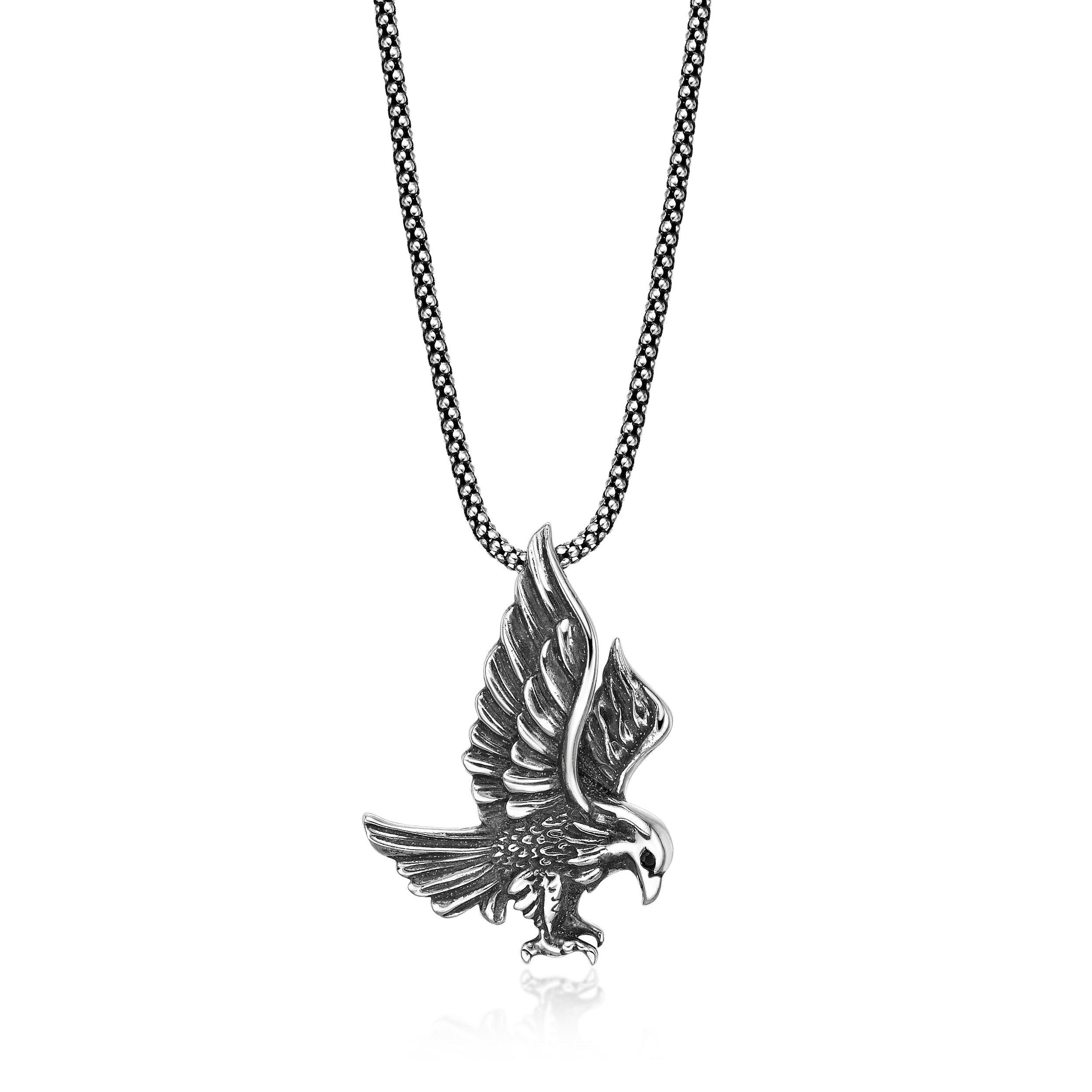 Sterling Silver Black Spinel Eagle Pendant