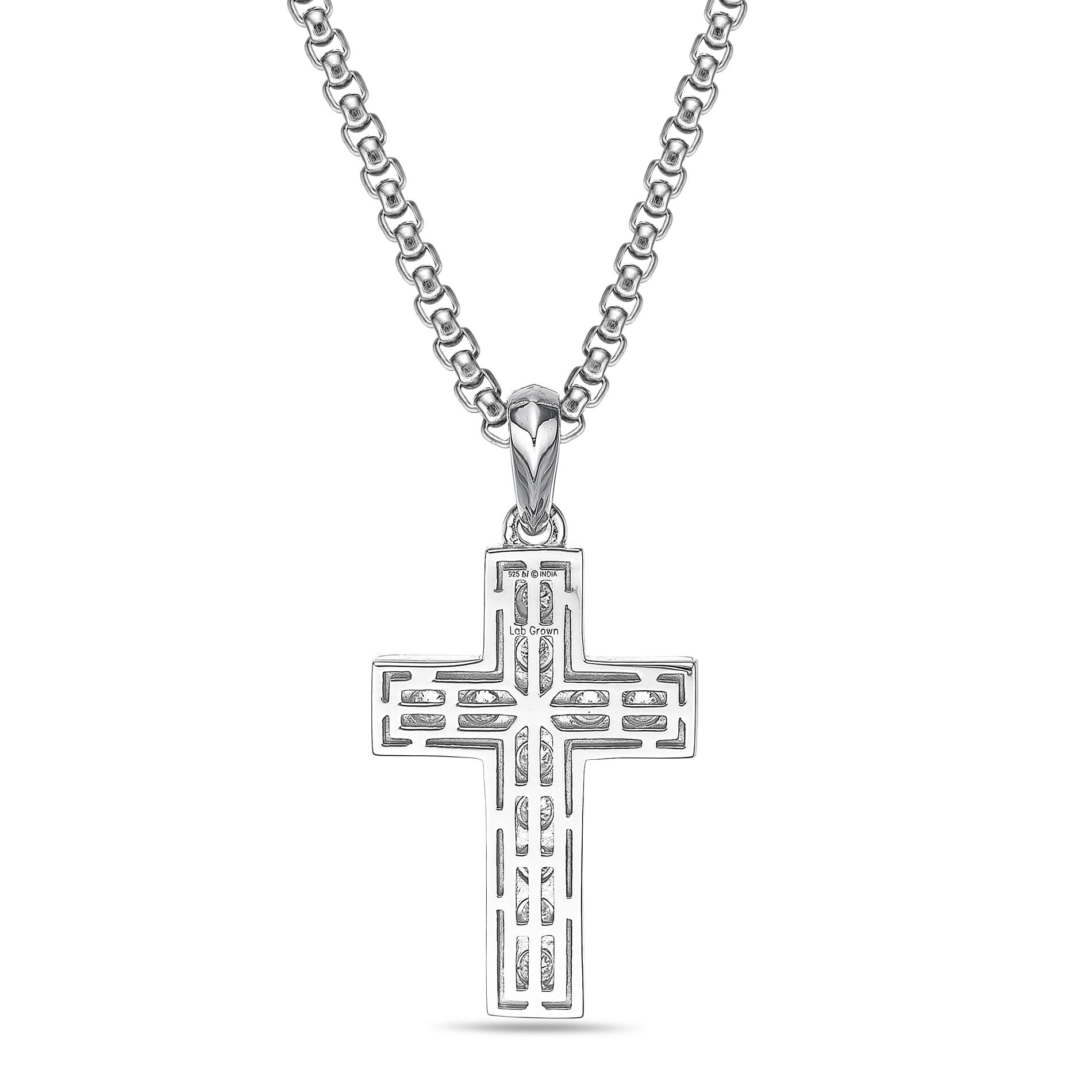Sterling Silver Lab-Grown Diamond Outline Cross Pendant