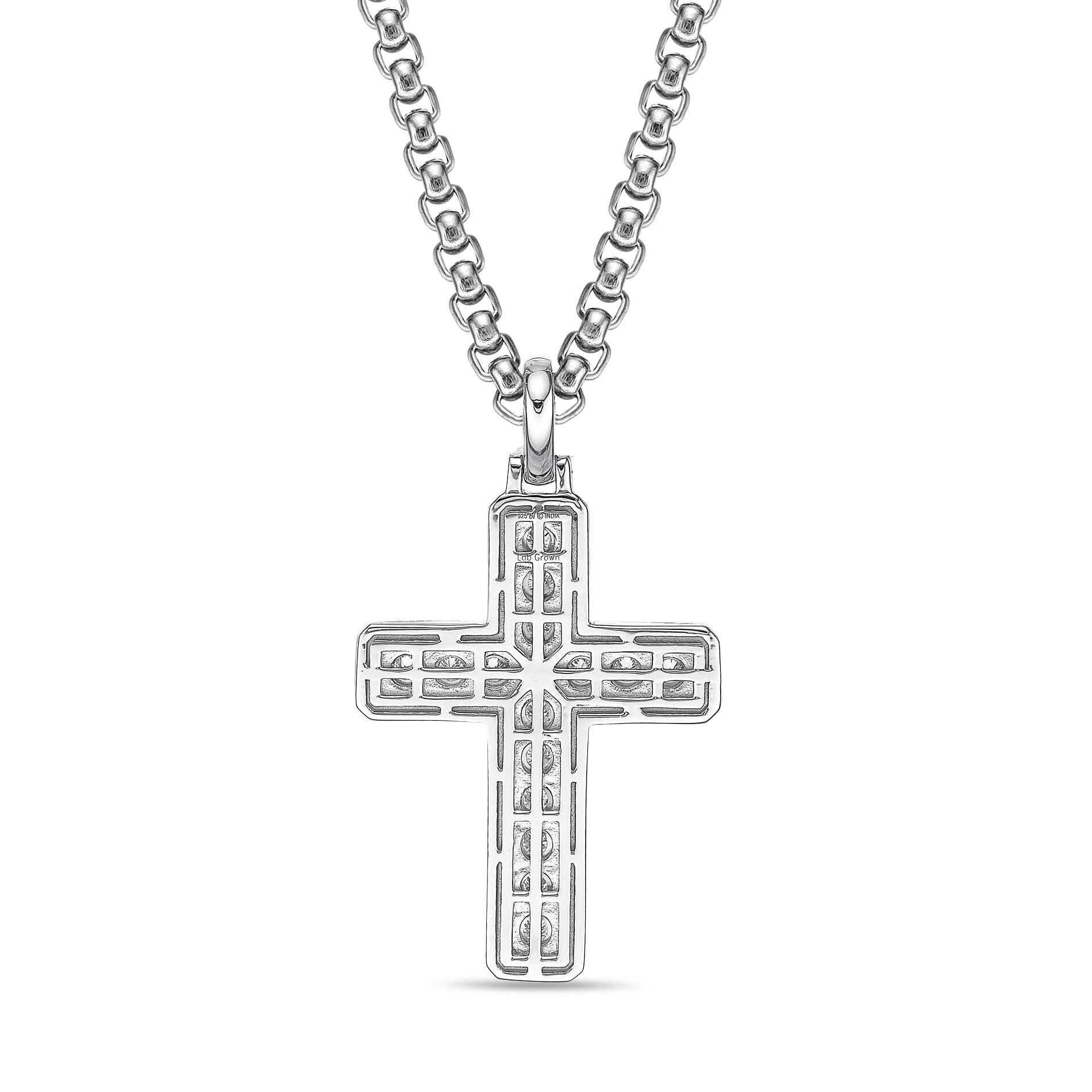 Sterling Silver Lab-Grown Diamond Outline Cross Pendant