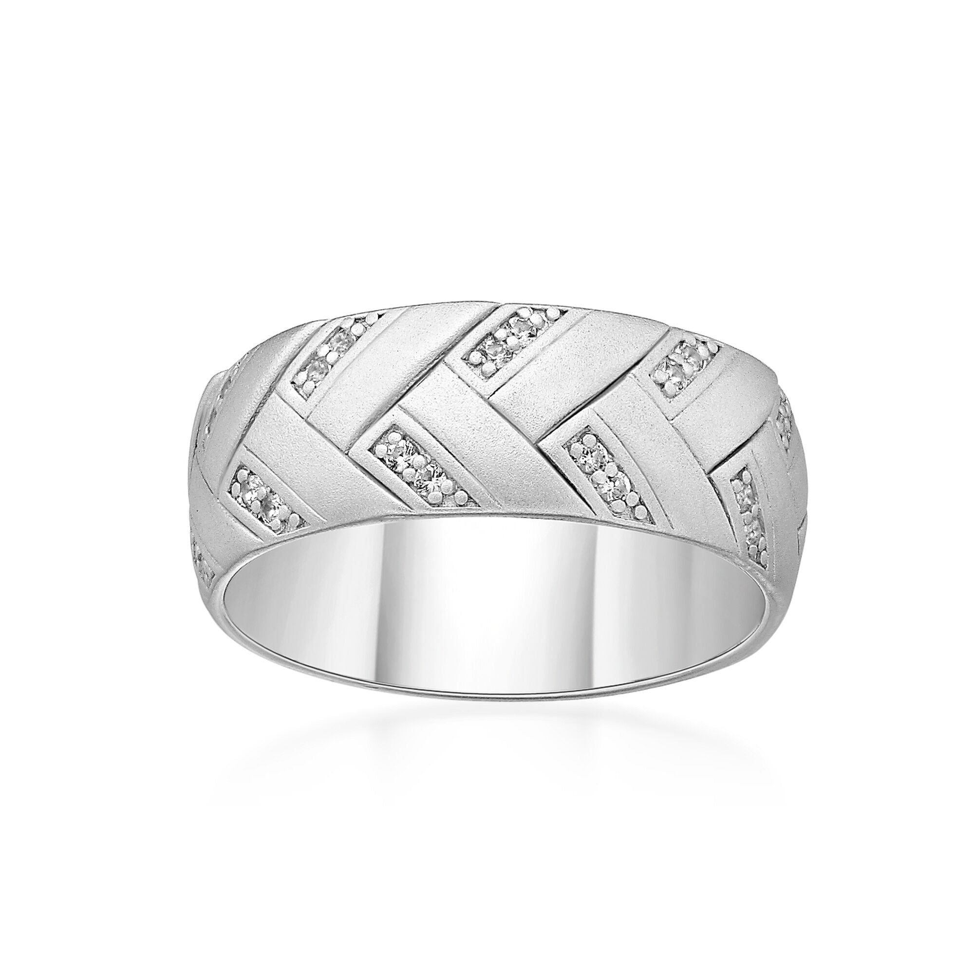 Sterling Silver Created White Sapphire Chevron Ring