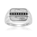 Sterling Silver Black Onyx Ring, Geometric Accents