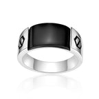 Sterling Silver Black Onyx Ring, Geometric Accents