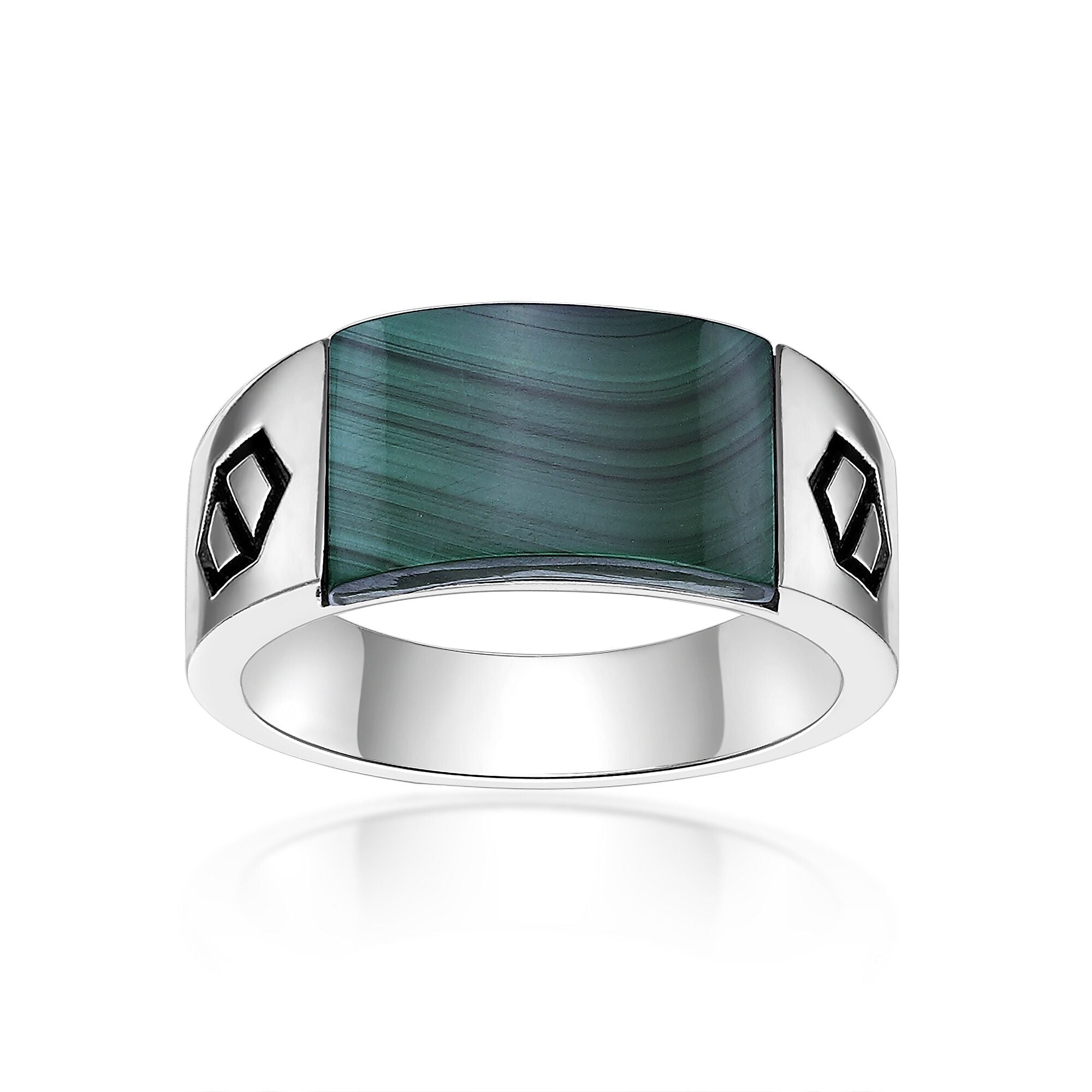 Sterling Silver Malachite Ring, Black Accent Inlay