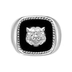 Lion's Head Statement Ring with Black Agate in Sterling Silver