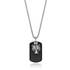 Tigetr's Head Black Agate Dog Tag Pendant in Sterling Silver, 24"