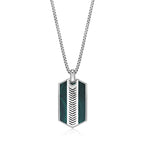 Chevron Malachite Dog Tag Pendant in Sterling Silver, 24"